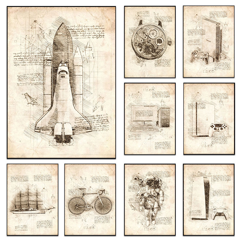 Star Map Poster - Vintage Abstrakte Da Vinci Inspiriert Skizzen
