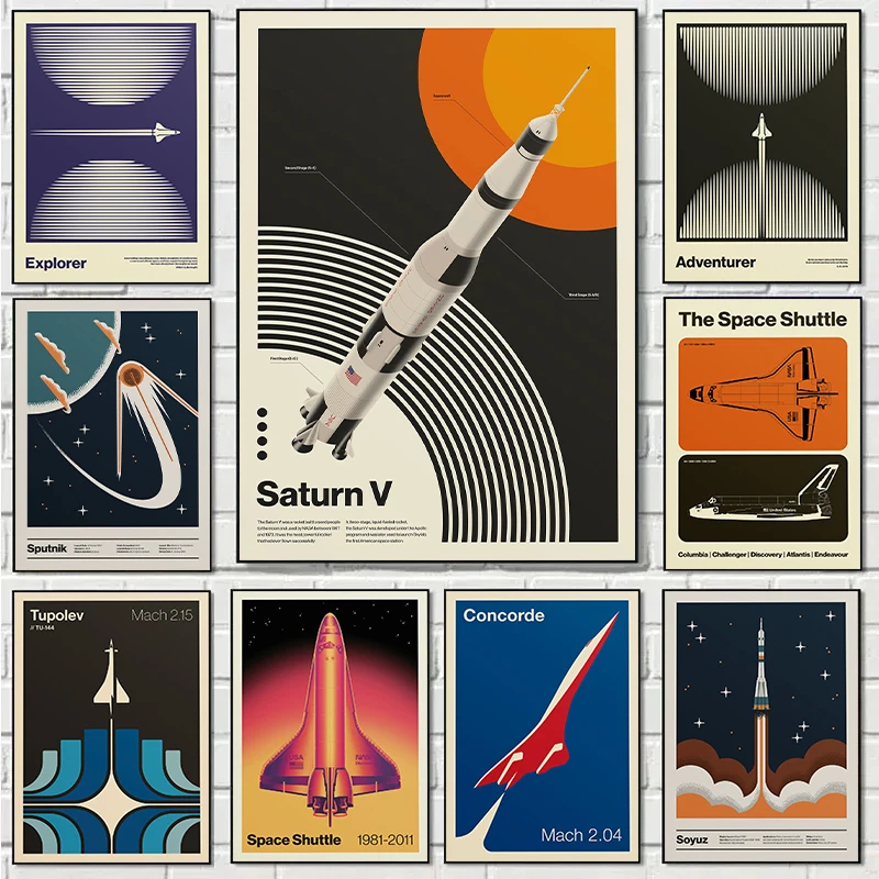 Star Map Poster - Retro abstrakte Space Shuttle Sputnik minimalistische