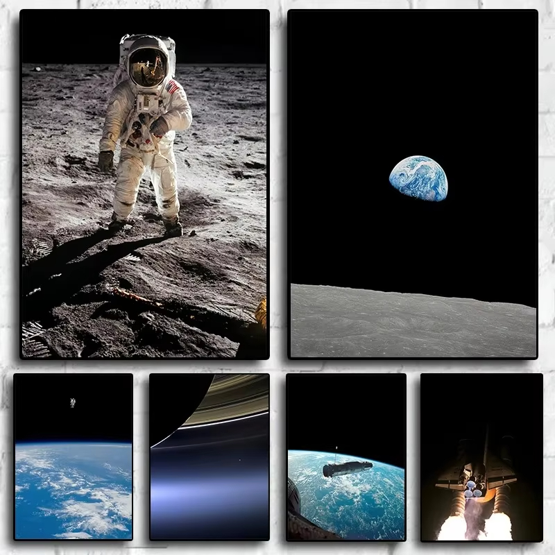 Star Map Poster - Sci-Fi-Raum und Astronaut Erdung während Apollo