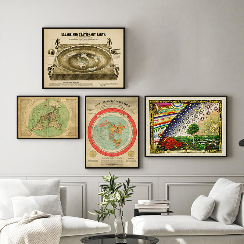 Star Map Poster - Neue Standard-Weltkarte-Druck „Flat Earth Gleason’s Map“-Poster,